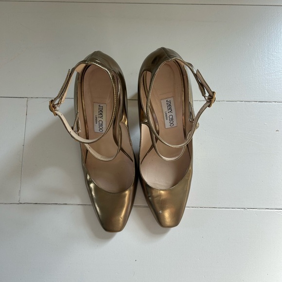 Jimmy Choo chunky heel double strap heels, dark gold, size 41 - Picture 2 of 12